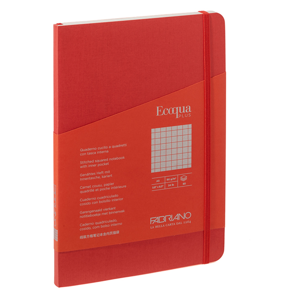  Taccuino Ecoqua Plus - con elastico - rilegatura cucita - A5 - 5 mm - 80 fogli - lampone - Fabriano 
