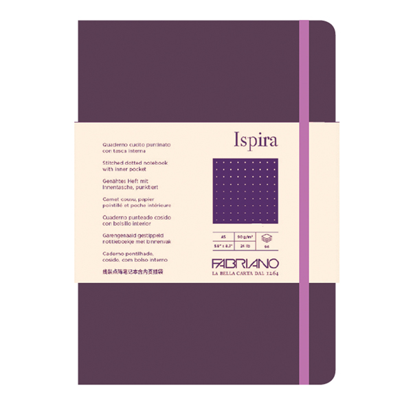  Taccuino Ispira - con elastico - copertina flessibile - A5 - 96 fogli - puntinato - viola - Fabriano 