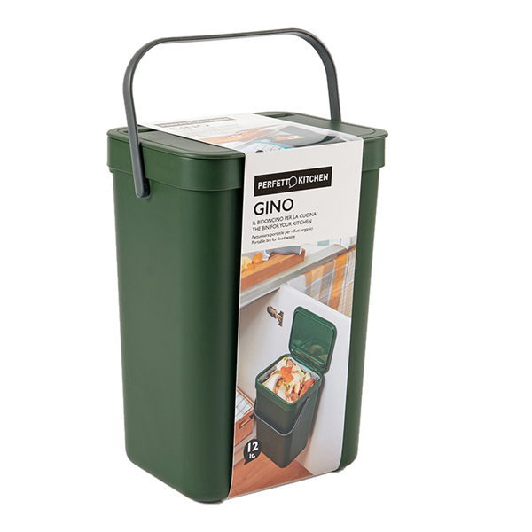  Pattumiera Gino - per rifiuti organici - 24 x 19 x 35,5 cm - 12 lt - verde bosco - Perfetto 