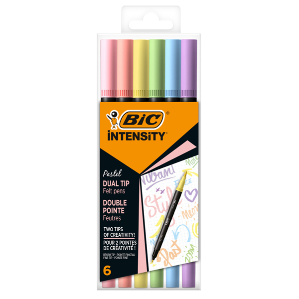  Pennarello Intensity Pastel - dual tip brush - colori assortiti - Bic - conf. 6 pezzi 