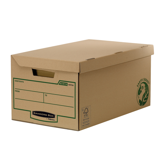  Scatola maxi Bankers Box Earth Series - con coperchio a ribalta - 37,8 x 28,7 x 54,5 cm - avana - Fellowes - conf. 10 pezzi 