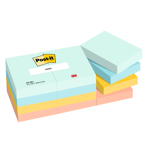  Blocco Post-it - 653-BEA - 38 x 51 mm - 100 fogli - colori Beachside - Post-it - conf. 12 pezzi 