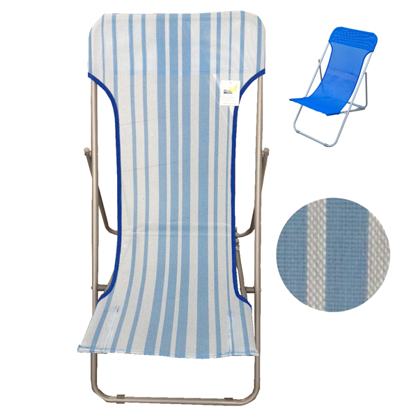  Sdraio Beach - pieghevole - 70 x 72 x 45 cm - acciaio verniciato/texilene - righe azzurre - Garden Friend 