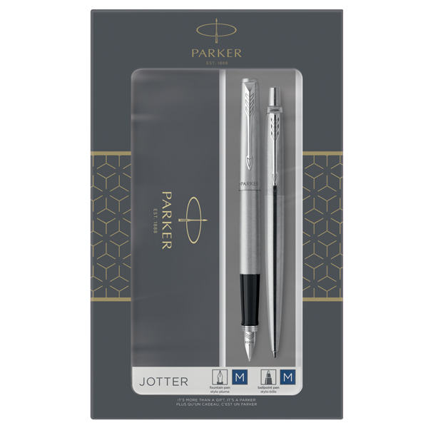  Gift Set DUO - Jotter stainless steel CT sfera + stilografica - punta media - Parker 