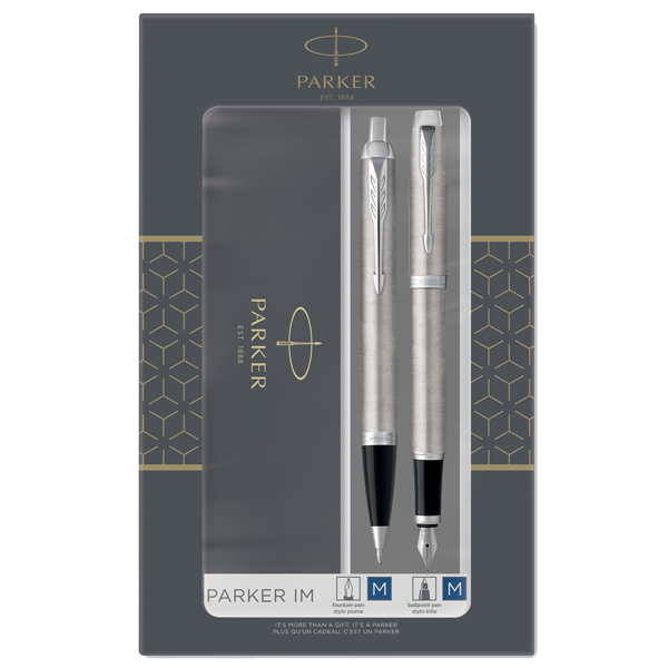  Gift Set DUO - IM stainless steel sfera + stilografica - punta media - Parker 