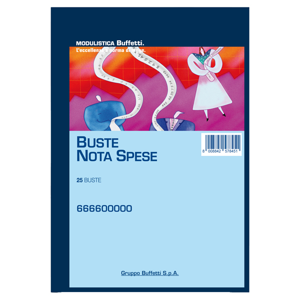 Blocco buste nota spese - staccabili - 23 x 16 cm - Data Ufficio - conf. 25 buste 