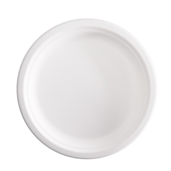  Piatto piano monouso - rotondo - diametro 23 cm - canna da zucchero - bianco - Signor Bio - conf. 50 pezzi 