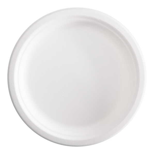  Piatto piano monouso - rotondo - diametro 23 cm - canna da zucchero - bianco - Signor Bio - conf. 125 pezzi 