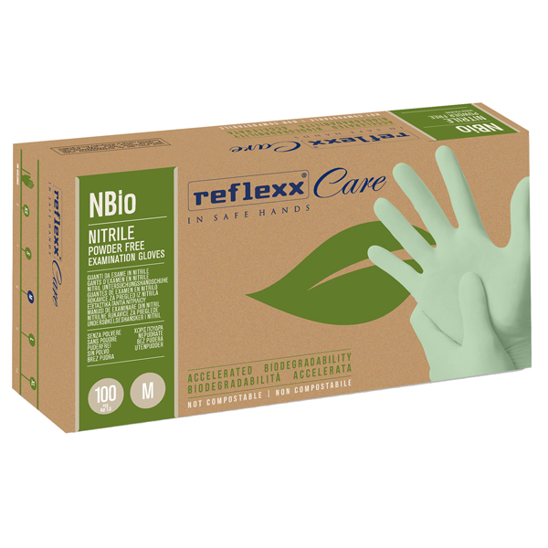  Guanti in nitrile bio - tg M - verde pastello - Reflexx - conf. 100 pezzi 