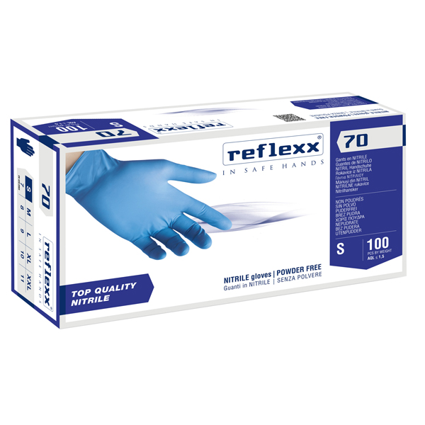  Guanti in nitrile R70 - senza polvere - tg S - azzurro - Reflexx - conf. 100 pezzi 