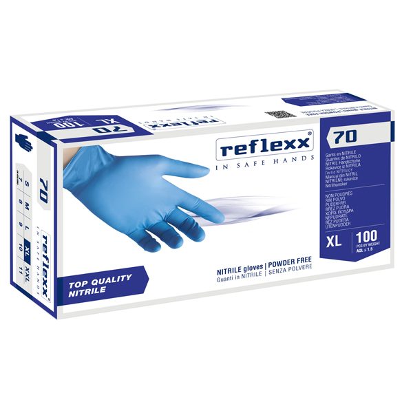  Guanti in nitrile R70 - senza polvere - tg XL - azzurro - Reflexx - conf. 100 pezzi 