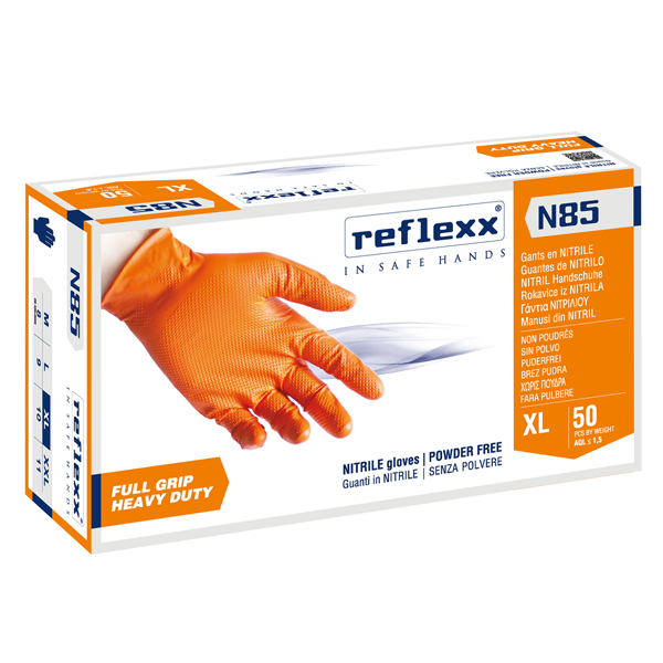  Guanti in nitrile N85 - ultra resistenti - tg XL - arancione - Reflexx - conf. 50 pezzi 