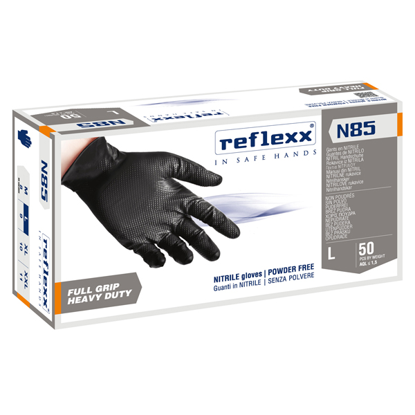  Guanti in nitrile N85B - ultra resistenti - tg L - nero - Reflexx - conf. 50 pezzi 