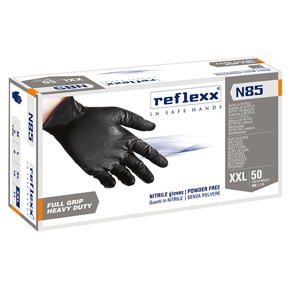  Guanti in nitrile N85B - ultra resistenti - tg XXL - nero - Reflexx - conf. 50 pezzi 