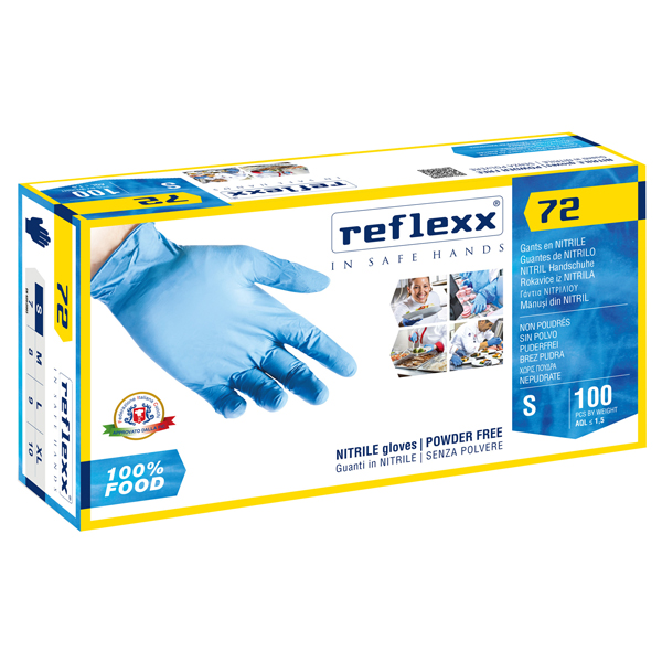  Guanti in nitrile foodline R72 - tg S - azzurro - Reflexx - conf. 100 pezzi 