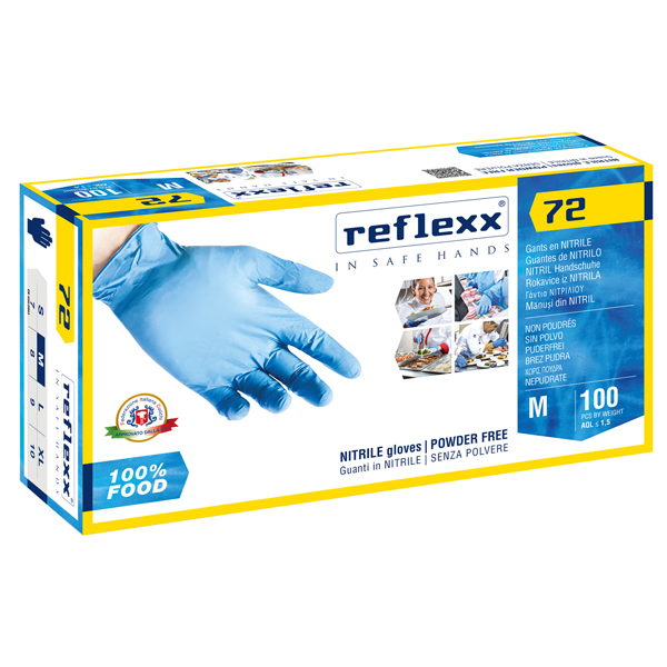  Guanti in nitrile foodline R72 - tg M - azzurro - Reflexx - conf. 100 pezzi 