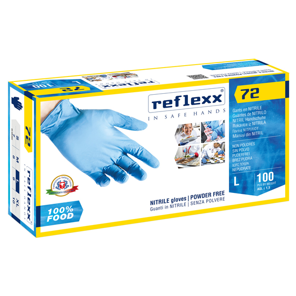  Guanti in nitrile foodline R72 - tg L - azzurro - Reflexx - conf. 100 pezzi 