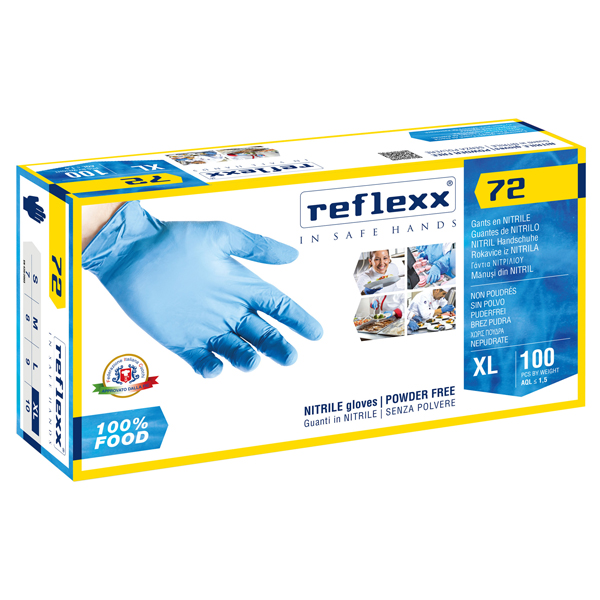  Guanti in nitrile foodline R72 - tg XL - azzurro - Reflexx - conf. 100 pezzi 