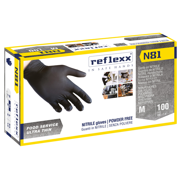  Guanti in nitrile N81 - tg M - nero - Reflexx - conf. 100 pezzi 