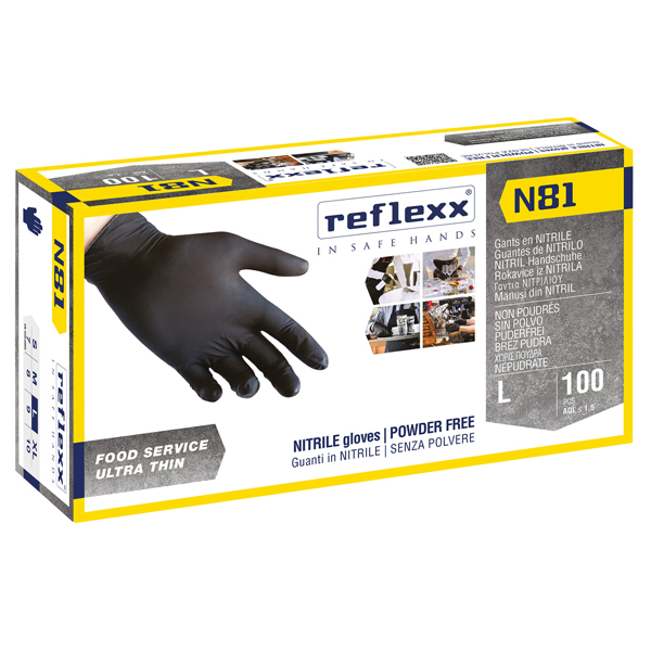  Guanti in nitrile N81 - tg L - nero - Reflexx - conf. 100 pezzi 