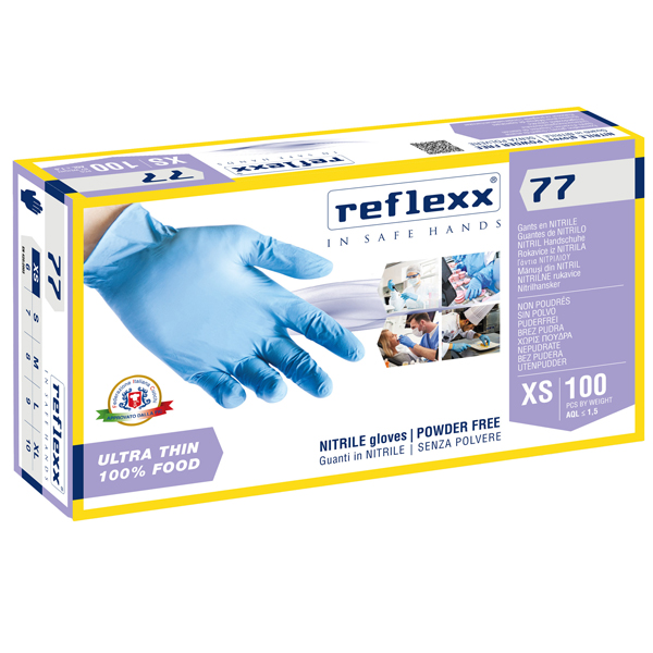  Guanti in nitrile R77 - tg XS - azzurro - Reflexx - conf. 100 pezzi 
