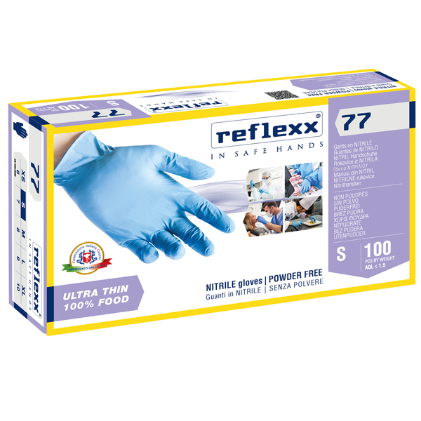  Guanti in nitrile R77 - tg S - azzurro - Reflexx - conf. 100 pezzi 