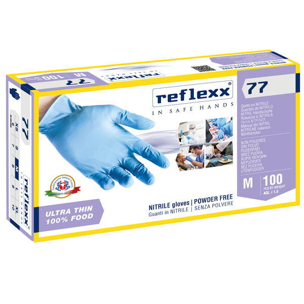  Guanti in nitrile R77 - tg M - azzurro - Reflexx - conf. 100 pezzi 