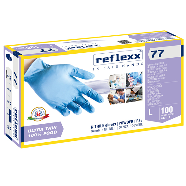  Guanti in nitrile R77 - tg L - azzurro - Reflexx - conf. 100 pezzi 