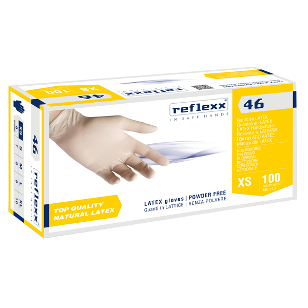  Guanti in lattice R46 - s/polvere - tg XS - bianco - Reflexx - conf. 100 pezzi 