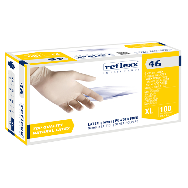  Guanti in lattice R46 - s/polvere - tg XL - bianco - Reflexx - conf. 100 pezzi 
