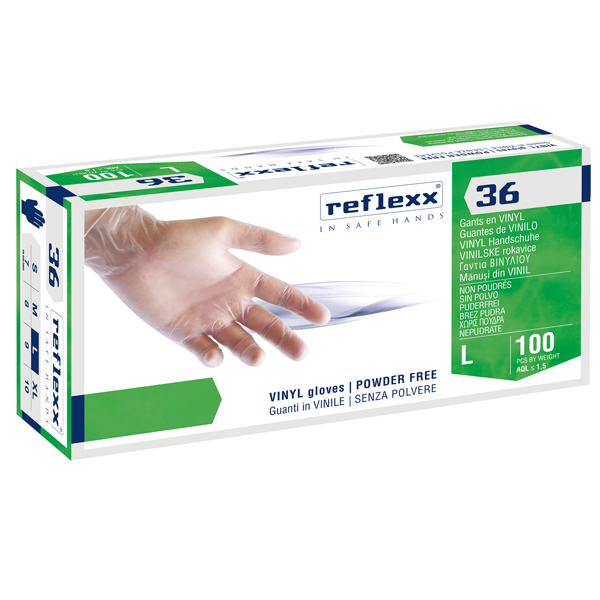  Guanti in vinile R36 - s/polvere - tg L - bianco - Reflexx - conf. 100 pezzi 