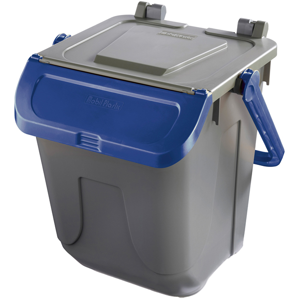  Contenitore portarifiuti Ecology - con sportello e maniglione - 25 L - grigio/blu - Mobil Plastic 