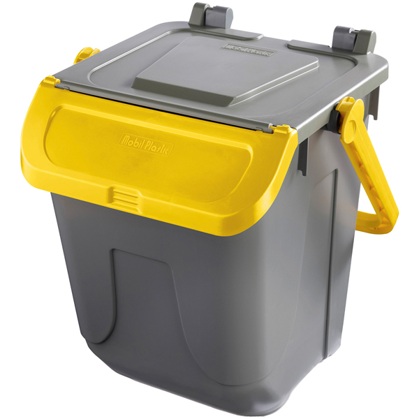  Contenitore portarifiuti Ecology - con sportello e maniglione - 25 L - grigio/giallo - Mobil Plastic 