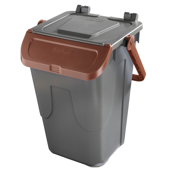  Contenitore portarifiuti Ecology - con sportello e maniglione - 35 L - grigio/bruno - Mobil Plastic 