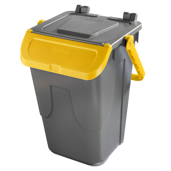  Contenitore portarifiuti Ecology - con sportello e maniglione - 35 L - grigio/giallo - Mobil Plastic 