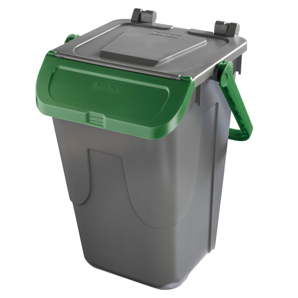  Contenitore portarifiuti Ecology - con sportello e maniglione - 35 L - grigio/verde - Mobil Plastic 