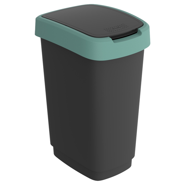  Pattumiera con coperchio basculante - 50 L - 40,1 x 29,1 x 60,2 cm - PPL - nero/verde scuro - Rotho 