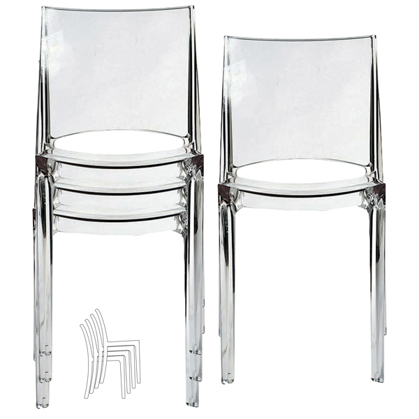  Sedia B-side - 48 x 50 x 81,5 cm - policarbonato - trasparente - Grandsoleil - conf. 4 pezzi 