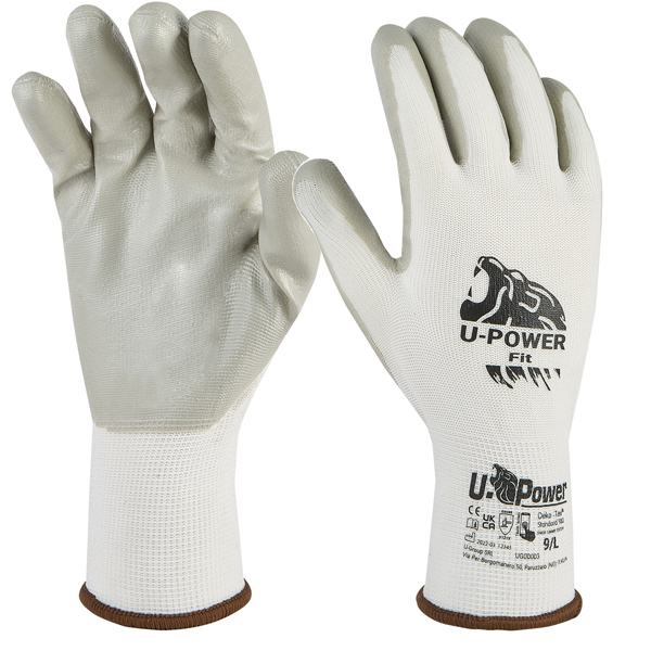  Guanti di protezione FIT - con polsino nero - taglia 10 - bianco/grigio - U-Power 