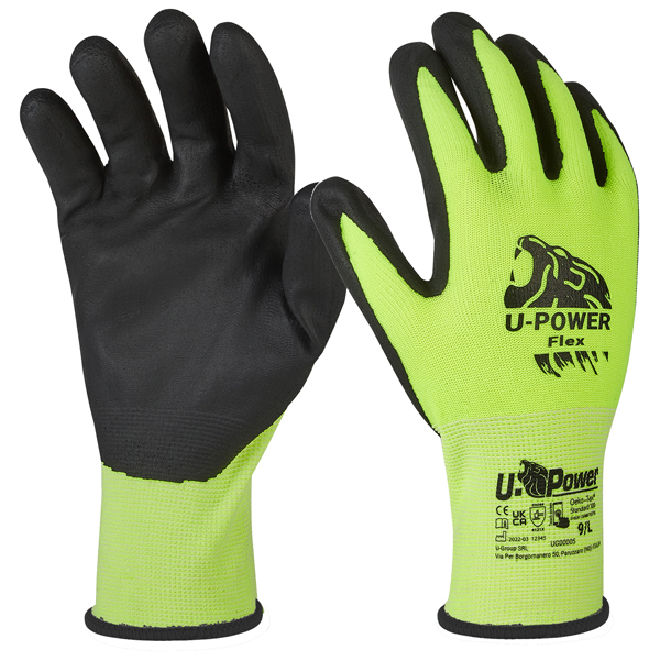  Guanti di protezione FLEX - con polsino nero - taglia 10 - verde fluo/nero - U-Power 