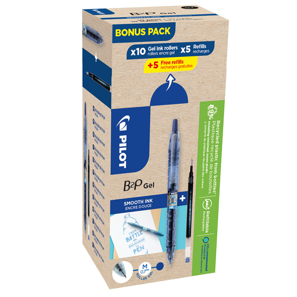  Roller gel B2P Ecoball BeGreen - punta 0,7 mm - 10 refill B2P inclusi - blu - Pilot - conf. 20 pezzi 