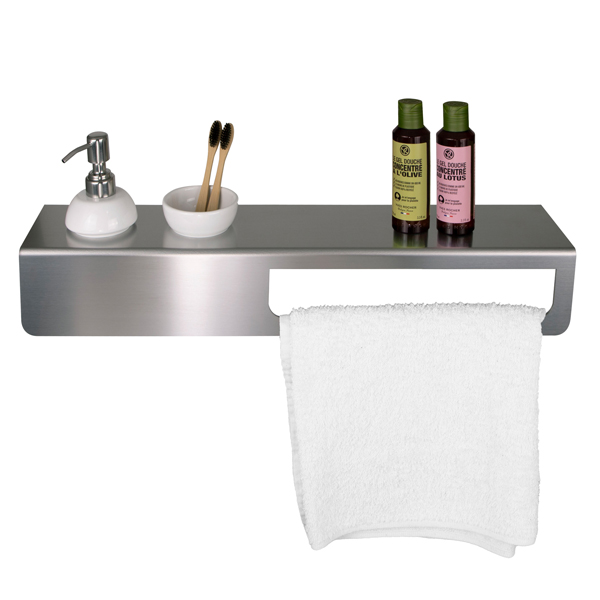  Mensola con portasalviette - 57 x 12 x 9 cm - acciaio inox - satinato - Laminart 