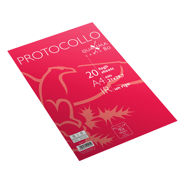  Fogli protocollo Quaxima - A4 - 1rigo - 80 gr - Pigna - conf. 20 pezzi 