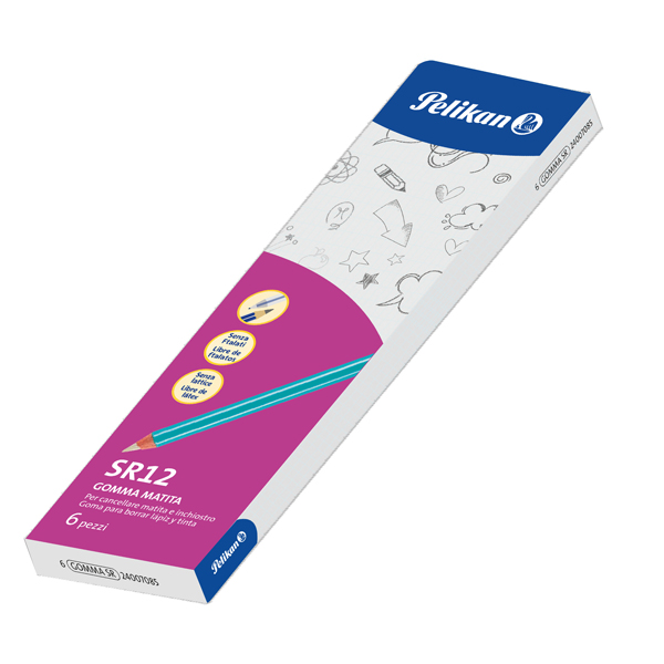  Gomma matita SR-12 - caucciù/legno laccato - Pelikan - conf. 6 pezzi 
