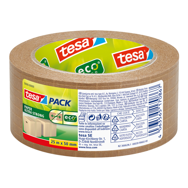  Nastro adesivo Tesapack Eco - paper ultra strong ecoLogo - 25 m x 5 cm - avana - Tesa 