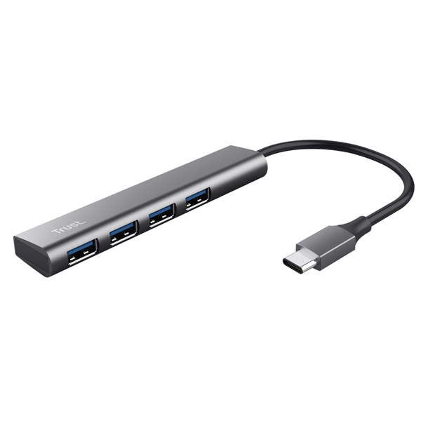  Hub Halyx - 4 porte - da USB-C a USB-A 3.2 Gen1 - alluminio - grigio - Trust 