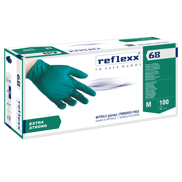  Guanti in nitrile R68 - senza polvere - taglia M - verde - Reflexx - conf. 100 pezzi 