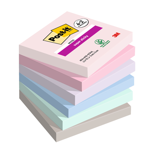  Blocco foglietti Post-it Super Sticky Soulful - 76 x 76 mm - 90 fogli - Post-it - conf. 6 blocchi 