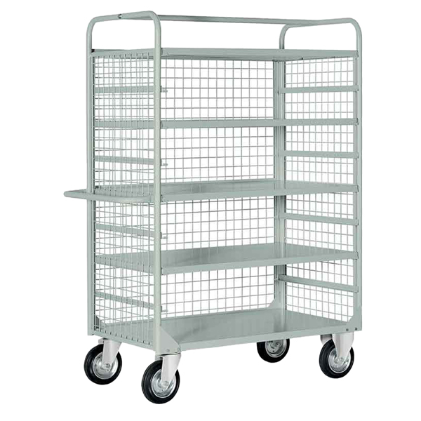  Carrello da lavoro - 4 piani estraibili - con sponde rete - 132 x 67 x 177 cm - 450 kg - grigio - Tecnotelai 