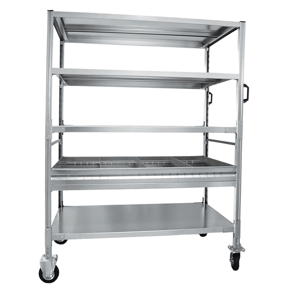  Carrello da lavoro - 4 piani - con vaschetta - 131 x 67 x 165,5 cm - 250 kg - zincato - Tecnotelai 